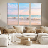 74679437-MGV-CV-36X24-Pastel Ocean Wall Art Canvas Print, Framed Beach Waves Art Picture Print, Soft Sunset Perfect Pastel Coastal Decor Artwork