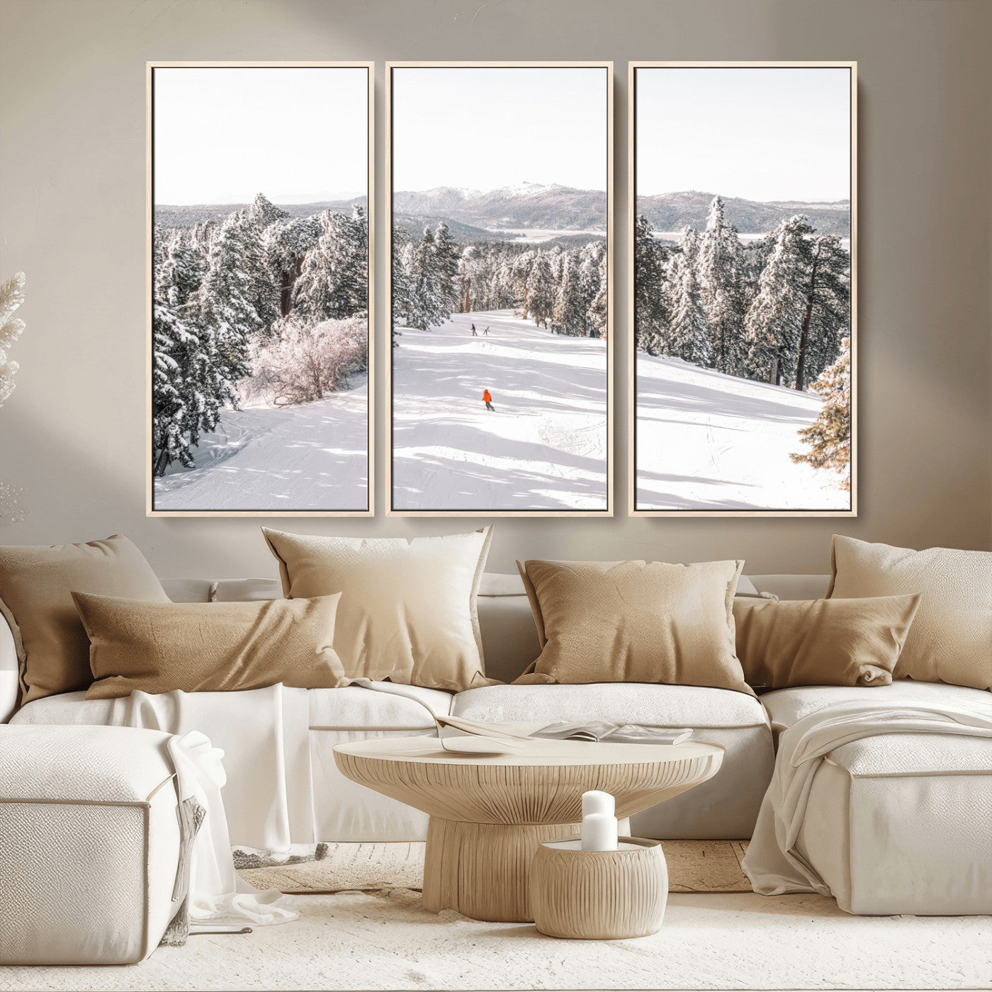62119206-MGV-CV-36X24-Snowy Trail Wall Art Canvas Print, Framed Ski Slope Art Picture Print, Winter Pines Perfect Alpine Adventure Decor Artwork