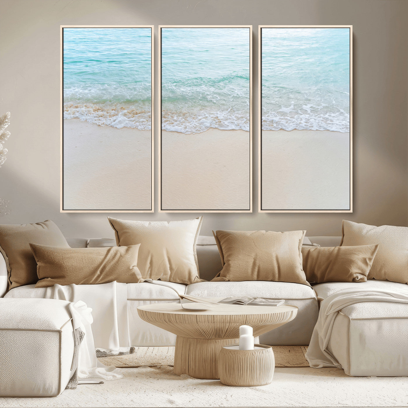 77194056-MGV-CV-36X24-Soft Shoreline Wall Art Canvas Print, Framed Gentle Waves Art Picture Print, Clear Water Perfect Minimalist Coastal Decor Artwork