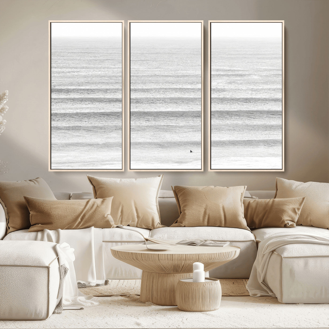 66534476-MGV-CV-36X24-Lone Surfer Wall Art Canvas Print, Framed Ocean Waves Art Picture Print, Minimal Sea Perfect Minimal Coastal Decor Artwork