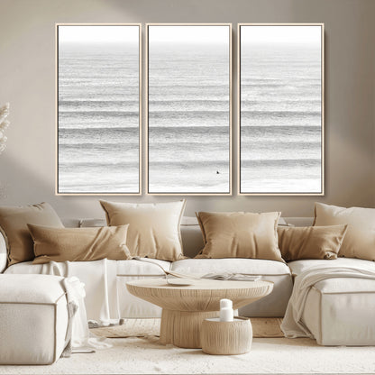 66534476-MGV-CV-36X24-Lone Surfer Wall Art Canvas Print, Framed Ocean Waves Art Picture Print, Minimal Sea Perfect Minimal Coastal Decor Artwork