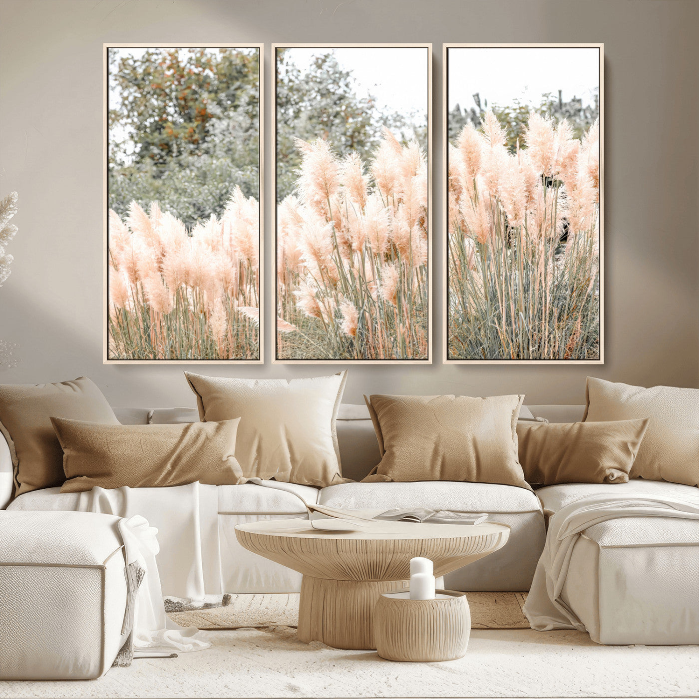 21826392-MGV-CV-36X24-Pampas Grass Wall Art Canvas Print, Framed Soft Pampas Art Picture Print, Pastel Grasses Perfect Soft Neutral Boho Decor Artwork