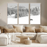 68081143-MGV-CV-36X24-Snowy Bison Wall Art Canvas Print, Framed Winter Forest Art Picture Print, Lone Bison Perfect Monochrome Winter Wild Decor Artwork