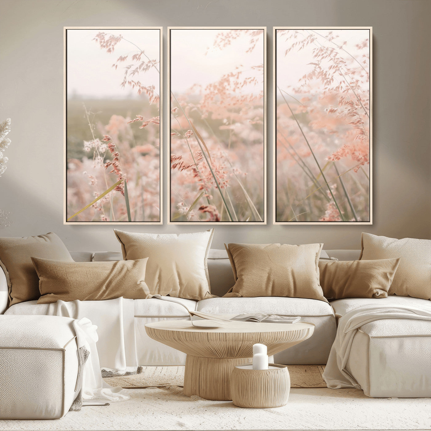 79164340-MGV-CV-36X24-Pastel Grasses Wall Art Canvas Print, Framed Soft Meadow Art Picture Print, Field in Breeze Perfect Pastel Minimal Decor Artwork