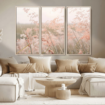 79164340-MGV-CV-36X24-Pastel Grasses Wall Art Canvas Print, Framed Soft Meadow Art Picture Print, Field in Breeze Perfect Pastel Minimal Decor Artwork