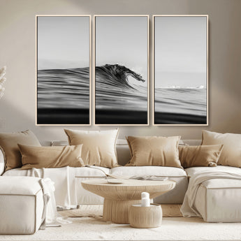 24029476-MGV-CV-36X24-Black Wave Wall Art Canvas Print, Framed Abstract Surf Art Picture Print, Minimalist Ocean Perfect Minimalist Coastal Decor