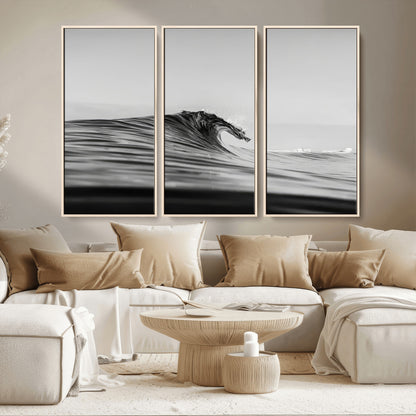24029476-MGV-CV-36X24-Black Wave Wall Art Canvas Print, Framed Abstract Surf Art Picture Print, Minimalist Ocean Perfect Minimalist Coastal Decor