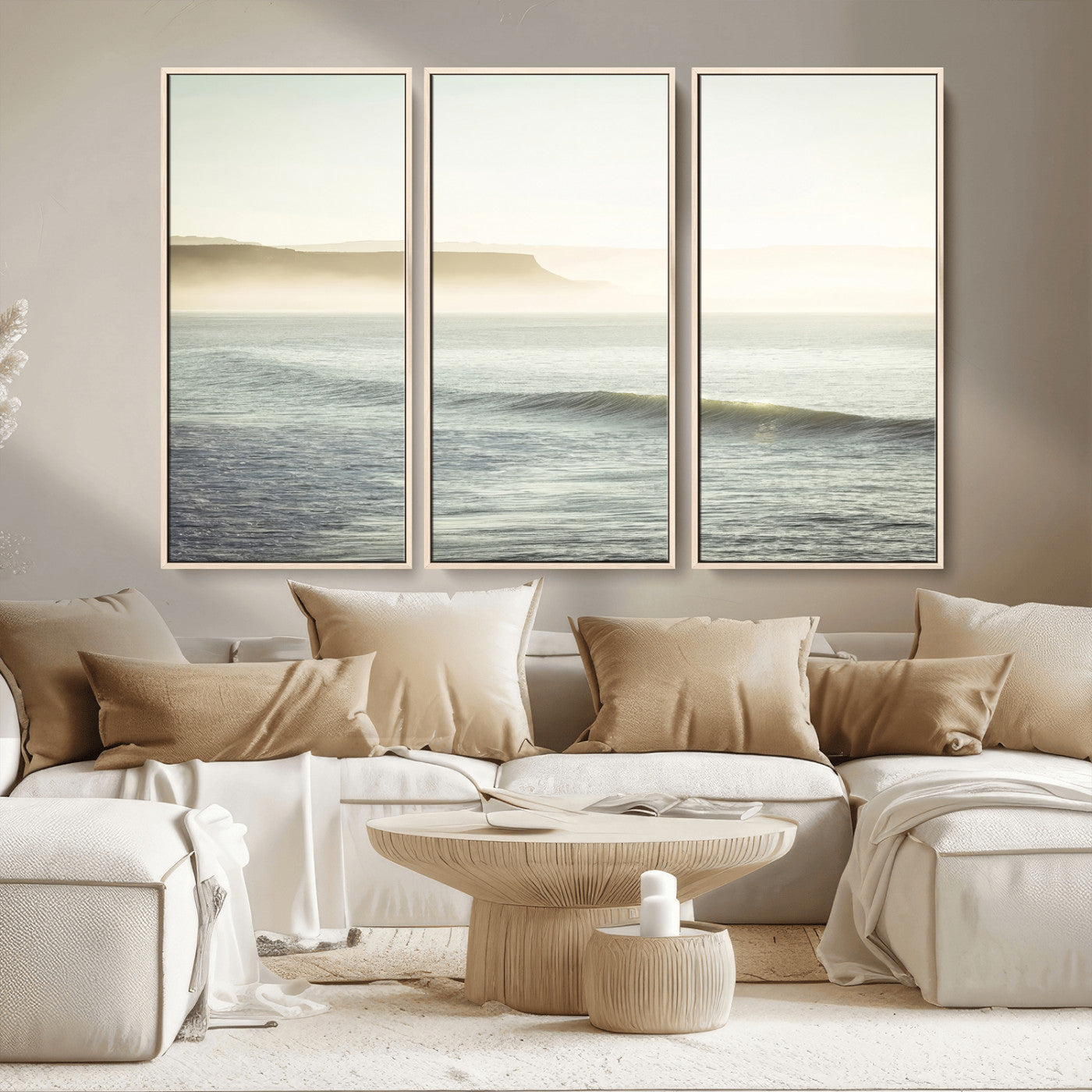 39310633-MGV-CV-36X24-Coastal Cliffs Wall Art Canvas Print, Framed Misty Ocean Art Picture Print, Morning Light Perfect Minimalistic Coastal Decor