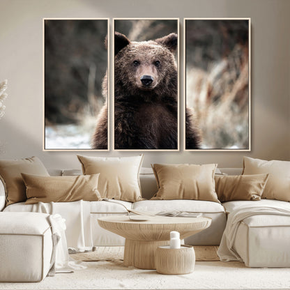 47112103-MGV-CV-36X24-Brown Bear Wall Art Canvas Print, Framed Forest Wildlife Art Picture Print, Woodland Bear Perfect Rustic Cabin Decor Artwork