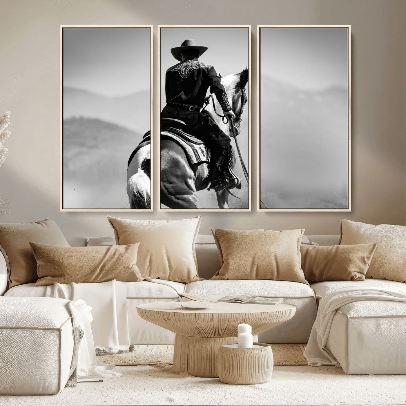 83102464-MGV-CV-36X24-Western Cowboy Wall Art Canvas Print, Framed Monochrome Horse Art Picture Print, Western Equestrian Perfect Rustic Western Decor