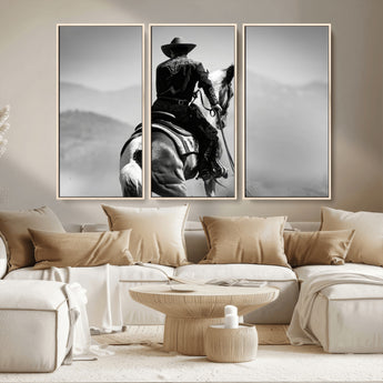 83102464-MGV-CV-36X24-Western Cowboy Wall Art Canvas Print, Framed Monochrome Horse Art Picture Print, Western Equestrian Perfect Rustic Western Decor