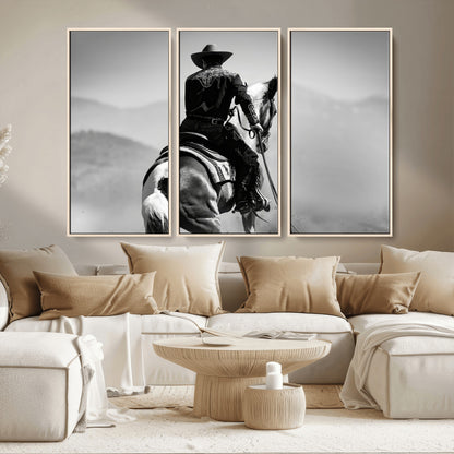 83102464-MGV-CV-36X24-Western Cowboy Wall Art Canvas Print, Framed Monochrome Horse Art Picture Print, Western Equestrian Perfect Rustic Western Decor