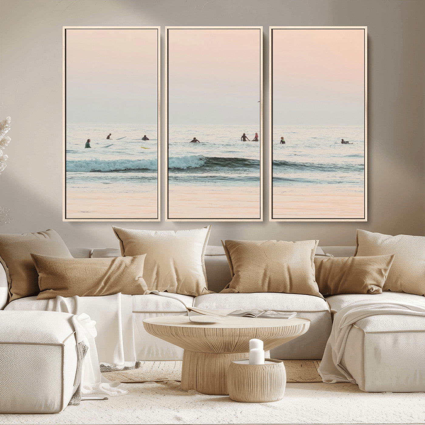 98888919-MGV-CV-36X24-Pastel Ocean Wall Art Canvas Print, Framed Soft Sunset Swimming Art Picture Print, Calm Sea Horizon Perfect Soft Coastal