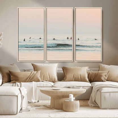 98888919-MGV-CV-36X24-Pastel Ocean Wall Art Canvas Print, Framed Soft Sunset Swimming Art Picture Print, Calm Sea Horizon Perfect Soft Coastal
