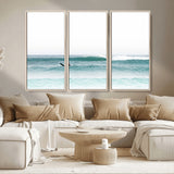 56345117-MGV-CV-36X24-Minimalist Surfing Wall Art Canvas Print, Framed Ocean Waves Art Picture Print, Soft Ocean Perfect Minimalist Coastal Decor