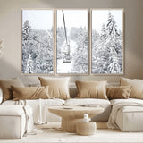44705668-MGV-CV-36X24-Winter Forest Wall Art Canvas Print, Framed Snowy Forest Art Picture Print, Ski Lift Perfect Scandinavian Decor Artwork