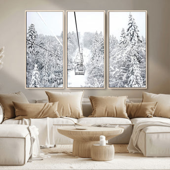 44705668-MGV-CV-36X24-Winter Forest Wall Art Canvas Print, Framed Snowy Forest Art Picture Print, Ski Lift Perfect Scandinavian Decor Artwork