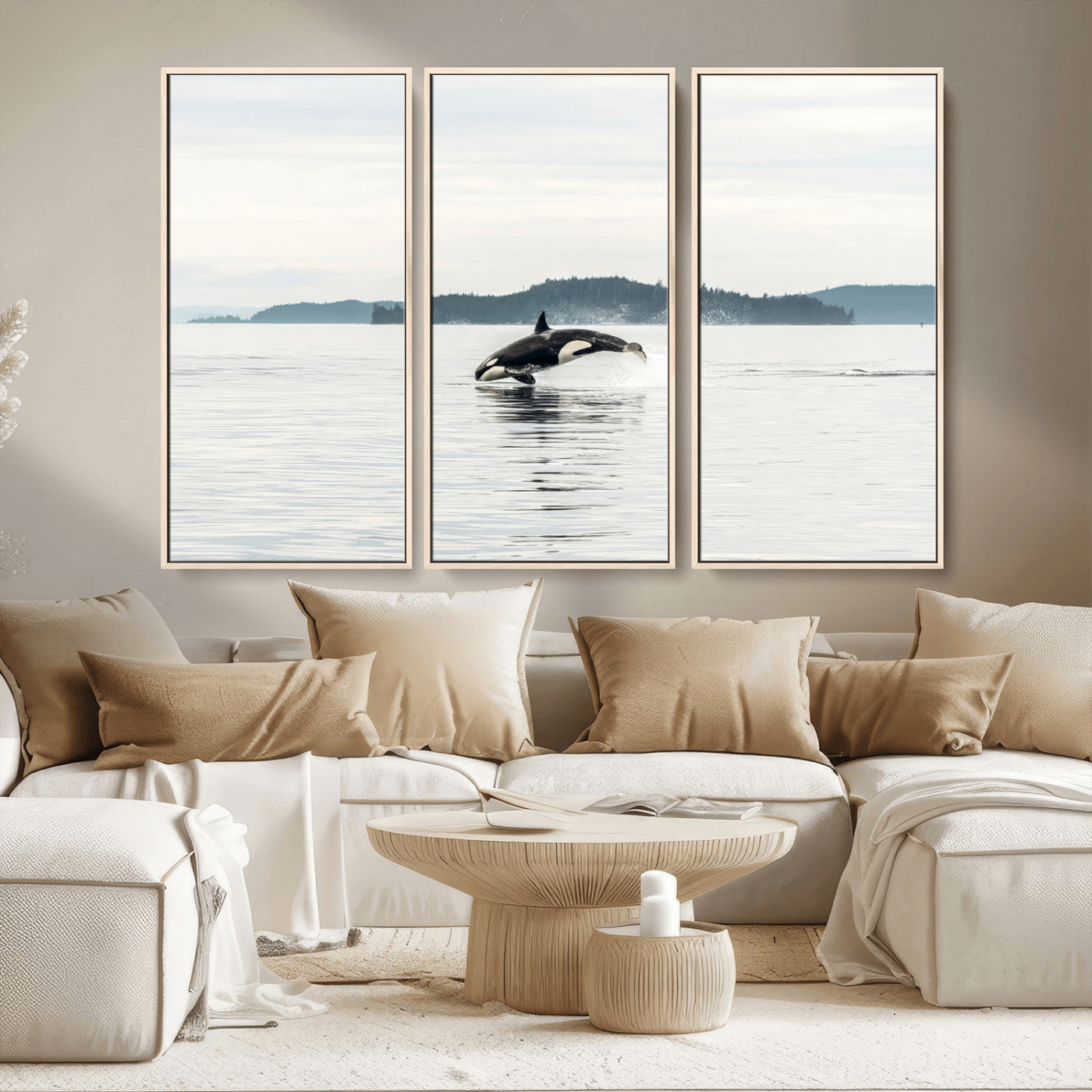 10157174-MGV-CV-36X24-Orca Whale Wall Art Canvas Print, Framed Black White Whale Art Picture Print, Minimalist Ocean Perfect Coastal Minimalist Decor