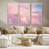 22874890-MGV-FC-48X32-3P_Natural-Pastel Sky Wall Art Canvas Print, Framed Dreamy Cloudscape Art Picture Print, Sunset Glow Perfect Minimalist Serenity Decor