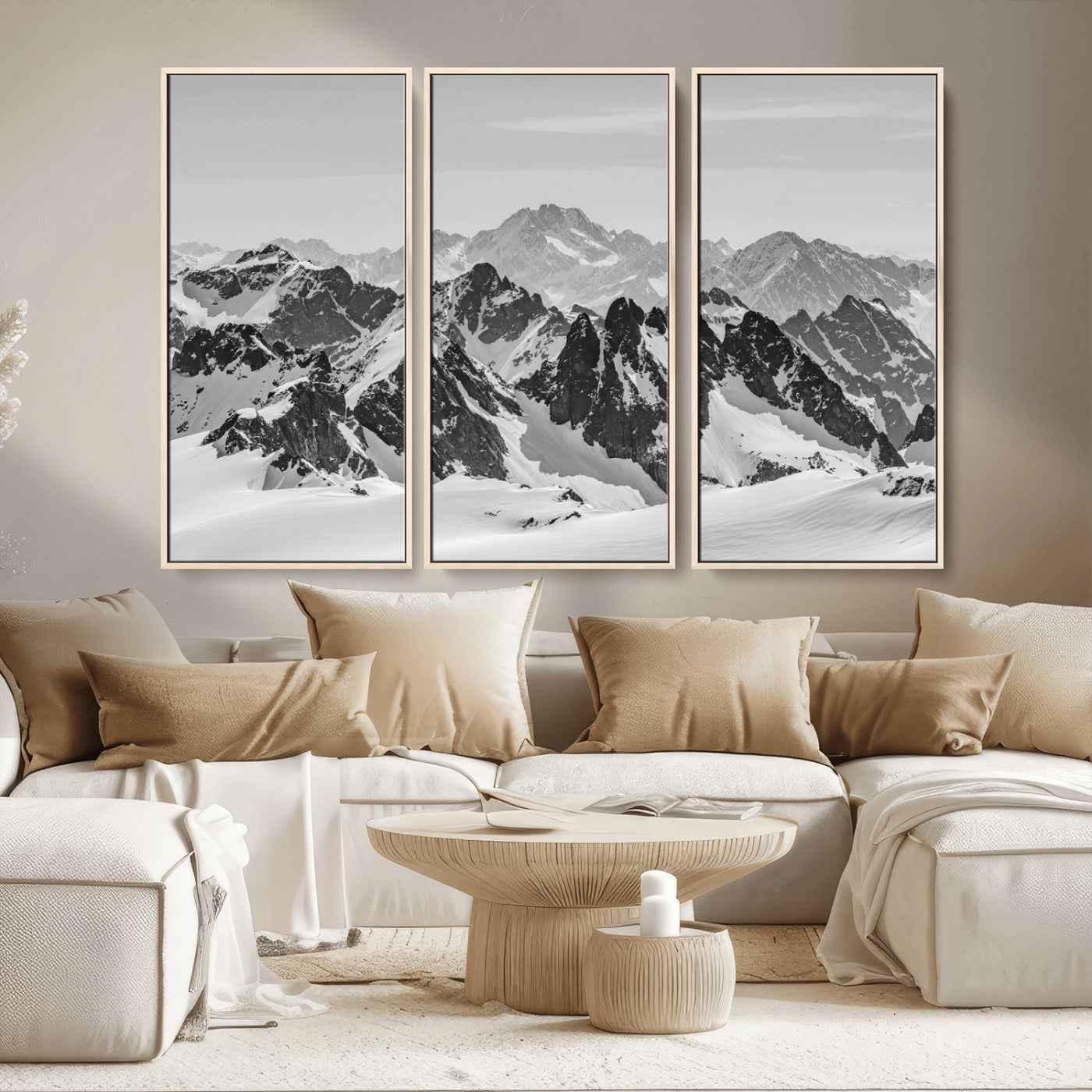 46884246-MGV-CV-36X24-Snowy Mountain Wall Art Canvas Print, Framed Mountain Peaks Art Picture Print, Alpine Mountains Perfect Minimalist Alpine Decor