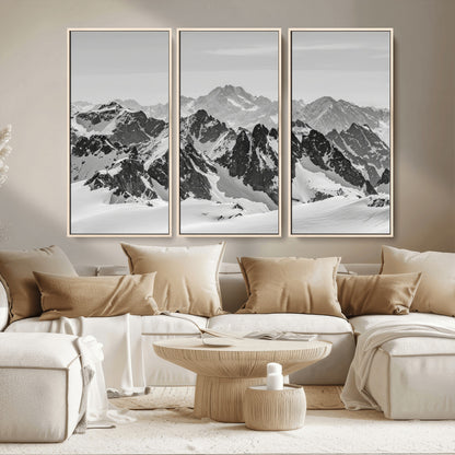 46884246-MGV-CV-36X24-Snowy Mountain Wall Art Canvas Print, Framed Mountain Peaks Art Picture Print, Alpine Mountains Perfect Minimalist Alpine Decor