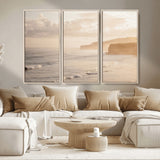 57669769-MGV-CV-36X24-Misty Coastal Wall Art Canvas Print, Framed Golden Sunset Art Picture Print, Serene Shoreline Perfect Tranquil Coastal Decor