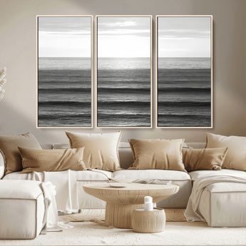 47305203-MGV-CV-36X24-Monochrome Ocean Wall Art Canvas Print, Framed Moody Ocean Art Picture Print, Calm Ocean Perfect Minimalist Coastal Decor Artwork