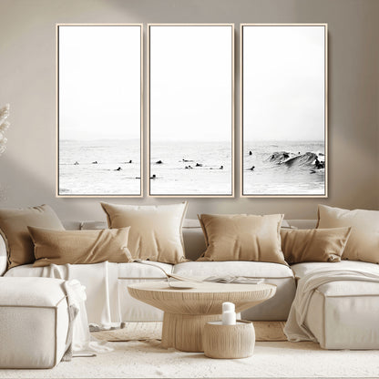 38441169-MGV-CV-36X24-Monochrome Swimming Wall Art Canvas Print, Framed Ocean Horizon Art Picture Print, Moody Coastal Perfect Minimalist Coastal Decor