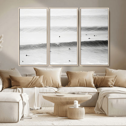 54291445-MGV-CV-36X24-Black White Ocean Wall Art Canvas Print, Framed Coastal Sport Art Picture Print, Ocean Culture Perfect Minimalist Coastal Decor