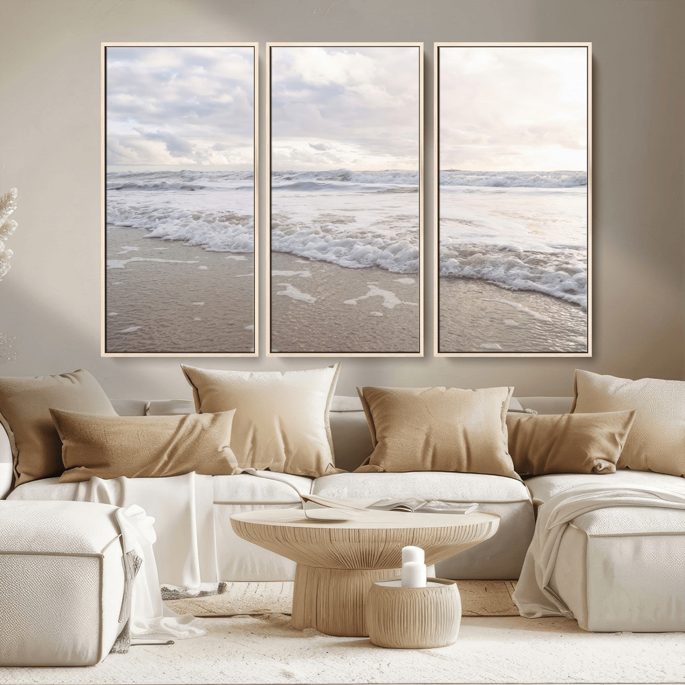 70596264-MGV-CV-36X24-Ocean Waves Wall Art Canvas Print, Framed Coastal Shoreline Art Picture Print, Sea Foam Perfect Coastal Minimalist Decor Artwork