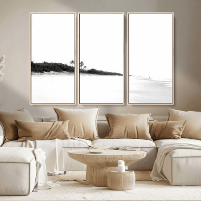 29611516-MGV-CV-36X24-Black White Beach Wall Art Canvas Print, Framed Palm Trees Art Picture Print, Monochrome Tropical Perfect Minimalist Coastal Decor