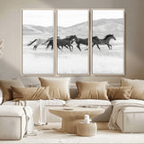 69934913-MGV-CV-36X24-Wild Horses Running Wall Art Canvas Print, Framed Black White Mustangs Art Picture Print, Rustic Western Perfect Rustic Western