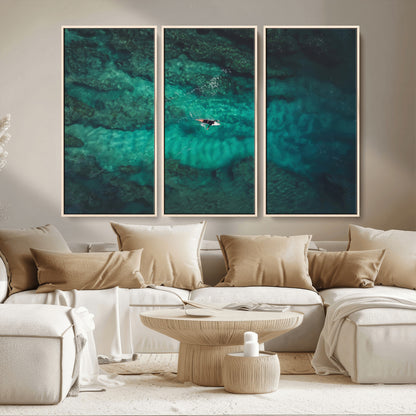93287752-MGV-CV-36X24-Ocean Surf Wall Art Canvas Print, Framed Blue Waters Art Picture Print, Vibrant Seascape Perfect Coastal Adventure Decor Artwork