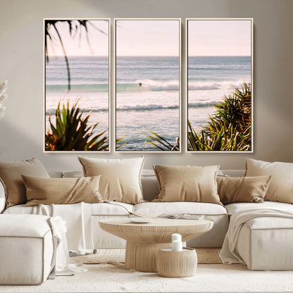 23287092-MGV-CV-36X24-Ocean Surfer Wall Art Canvas Print, Framed Coastal Surf Art Picture Print, Tropical Beach Perfect Tropical Coastal Decor Artwork