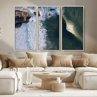 37405684-MGV-CV-36X24-Nazaré Coast Wall Art Canvas Print, Framed Aerial Ocean Art Picture Print, Coastal Fortress Perfect Dramatic Coastal Decor Artwork