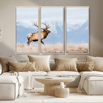 96024025-MGV-CV-36X24-Elk Photography Wall Art Canvas Print, Framed Mountain Wildlife Art Picture Print, Rustic Lodge Decor Perfect Rustic Lodge Decor