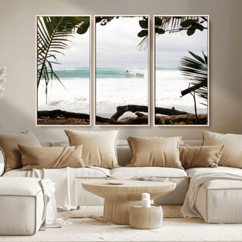 50382104-MGV-CV-36X24-Tropical Surf Wall Art Canvas Print, Framed Palm Tree View Art Picture Print, Beach House Art Perfect Boho Coastal Decor Artwork