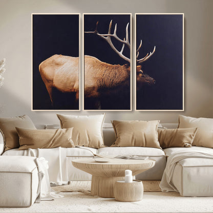 91871131-MGV-CV-36X24-Rustic Elk Art Wall Art Canvas Print, Framed Moody Wildlife Decor Art Picture Print, Western Animal Print Perfect Western Lodge