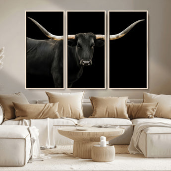 99448328-MGV-CV-36X24-Longhorn Cattle Wall Art Canvas Print, Framed Texas Ranch Art Picture Print, Western Cow Perfect Farmhouse Decor Artwork