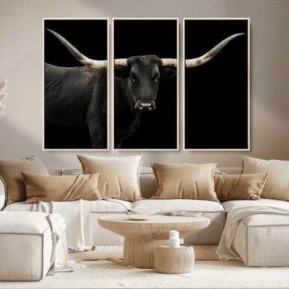 99448328-MGV-CV-36X24-Longhorn Cattle Wall Art Canvas Print, Framed Texas Ranch Art Picture Print, Western Cow Perfect Farmhouse Decor Artwork