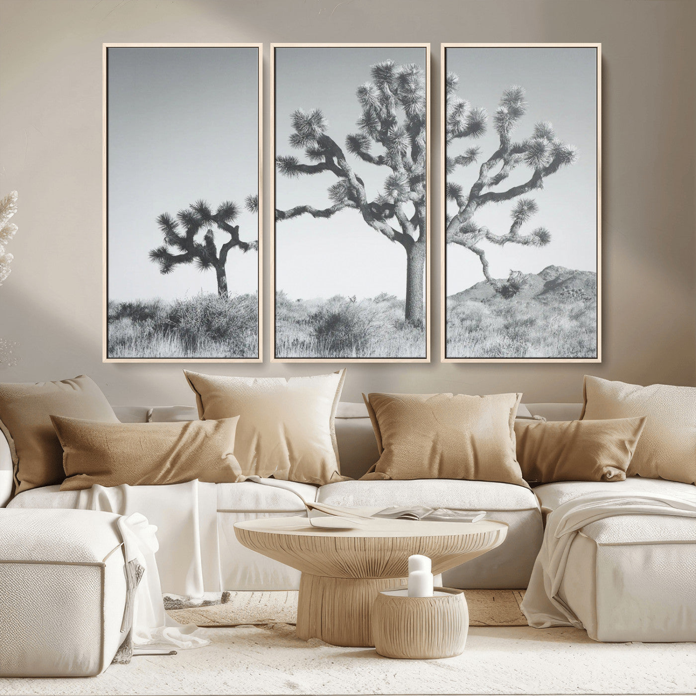 29996209-MGV-CV-36X24-Joshua Tree Art Wall Art Canvas Print, Framed Black White Landscape Art Picture Print, Desert Tree Decor Perfect Southwestern Boho