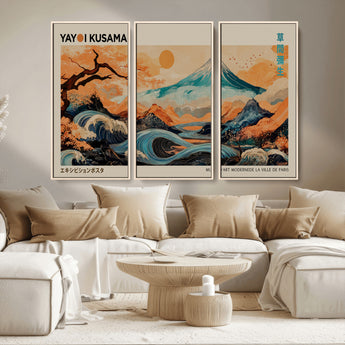 22373530-MGV-CV-36X24-Japanese Mt Fuji Wave Art Print – Ukiyo e Inspired Sun & Cherry Blossom Poster, Traditional Asian Landscape Painting, Modern