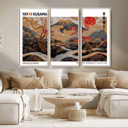 40959107-MGV-CV-36X24-Japanese Fuji Wall Art Print – Red Sun & Cherry Blossom Poster, Gold Wave Ukiyo-e Inspired Modern Japan Landscape Painting,