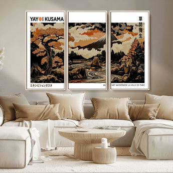 96372548-MGV-CV-36X24-Japanese Landscape Wall Art Print – Mt. Fuji Poster with Bonsai Tree & River, Ukiyo-e Inspired Modern Japanese Artwork, Autumn