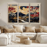 54967195-MGV-CV-36X24-Mount Fuji Wall Art – Japanese Cherry Blossom Abstract Canvas Print, Navy Gold Landscape Painting, Oriental Luxury Home Decor