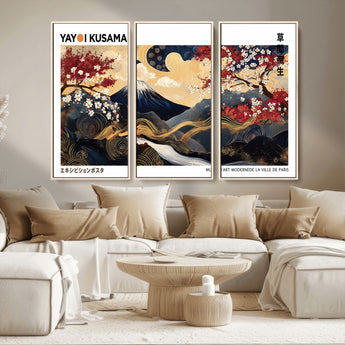 66243961-MGV-CV-36X24-Mount Fuji Japanese Wall Art – Golden Abstract Landscape Canvas Print, Cherry Blossom Painting, Modern Oriental Zen Home Decor