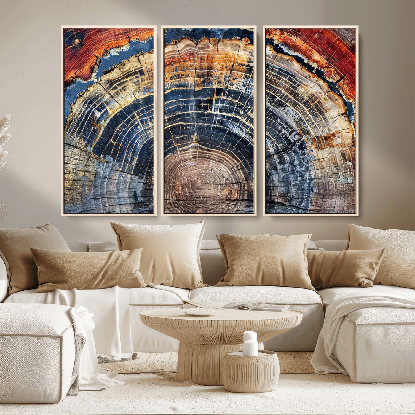 38987581-MGV-CV-36X24-Tree Ring Art Wall Art Canvas Print, Framed Rustic Wall Decor Art Picture Print, Nature Grain Print Perfect Modern Rustic Decor