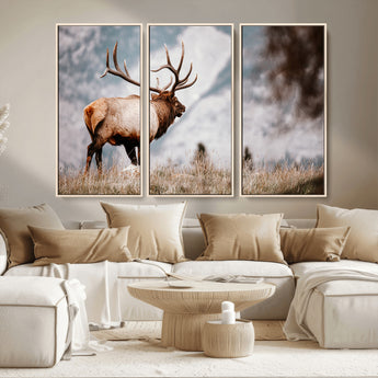 70489411-MGV-CV-36X24-Elk Photography Wall Art Canvas Print, Framed Mountain Wildlife Art Picture Print, Rustic Nature Decor Perfect Rustic Lodge Decor