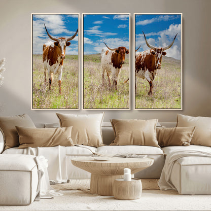58099948-MGV-CV-36X24-Texas Longhorn Wall Art Canvas Print, Framed Western Decor Art Picture Print, Rustic Farmhouse Perfect Western Farmhouse Decor