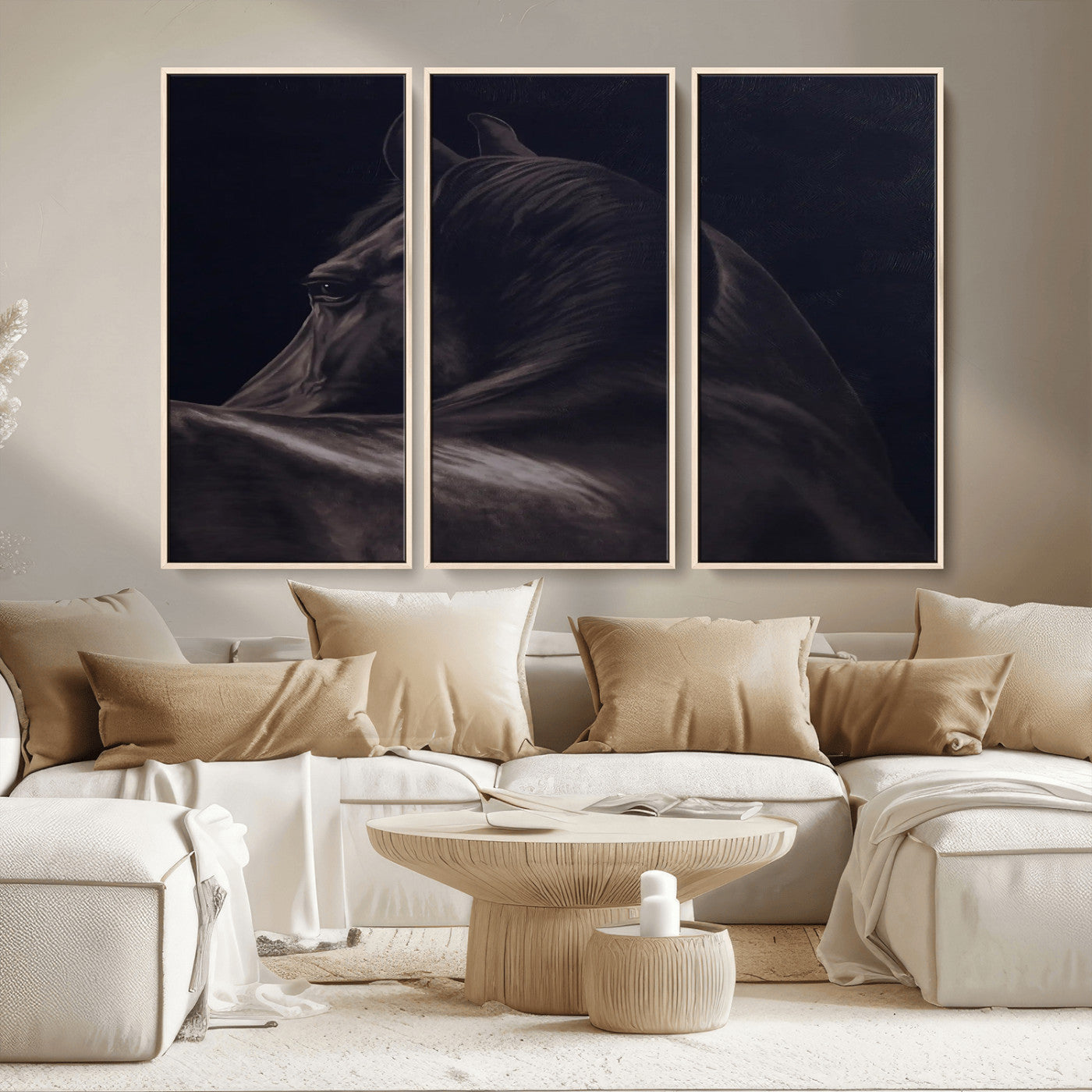 67026880-MGV-CV-36X24-Black Horse Portrait Wall Art Canvas Print, Framed Moody Horse Decor Art Picture Print, Equestrian Wall Style Perfect Masculine